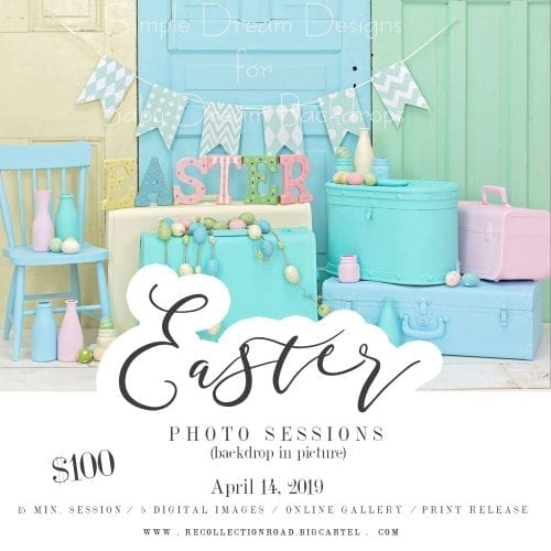 Easter Mini Photo Session backdrop and information.