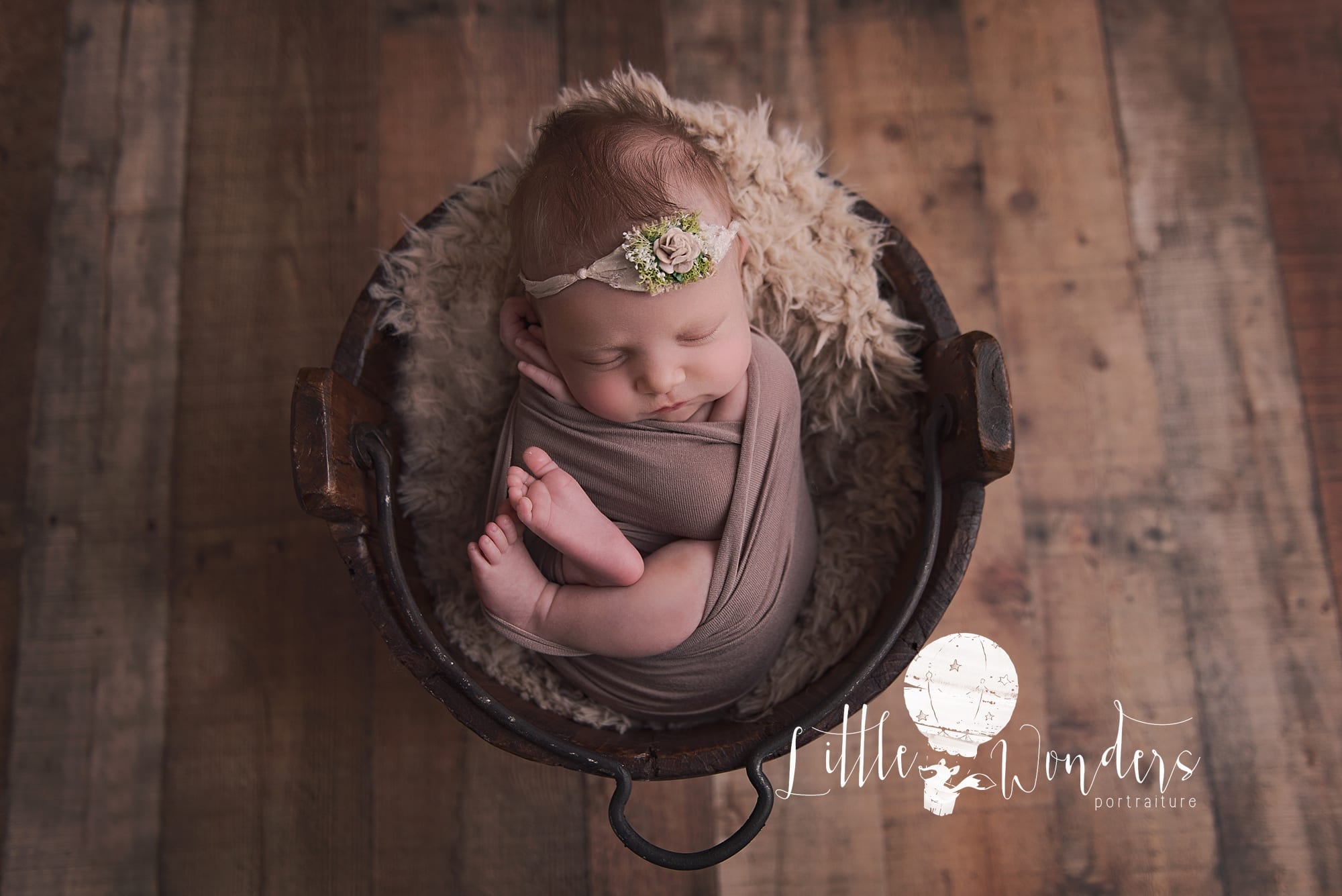 Kingwood Newborn Photographer baby in a bucket.